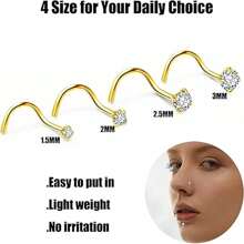 8pcNose Ring Earrings Stainless Steel Nose Studs Allergy Proof Bottle Opener Nose Piercing Earrings Jewelry Men And Women Silver Square Crystal Zirconia Imitation Rhinestone 1.5mm 2mm 2.5mm 3mm