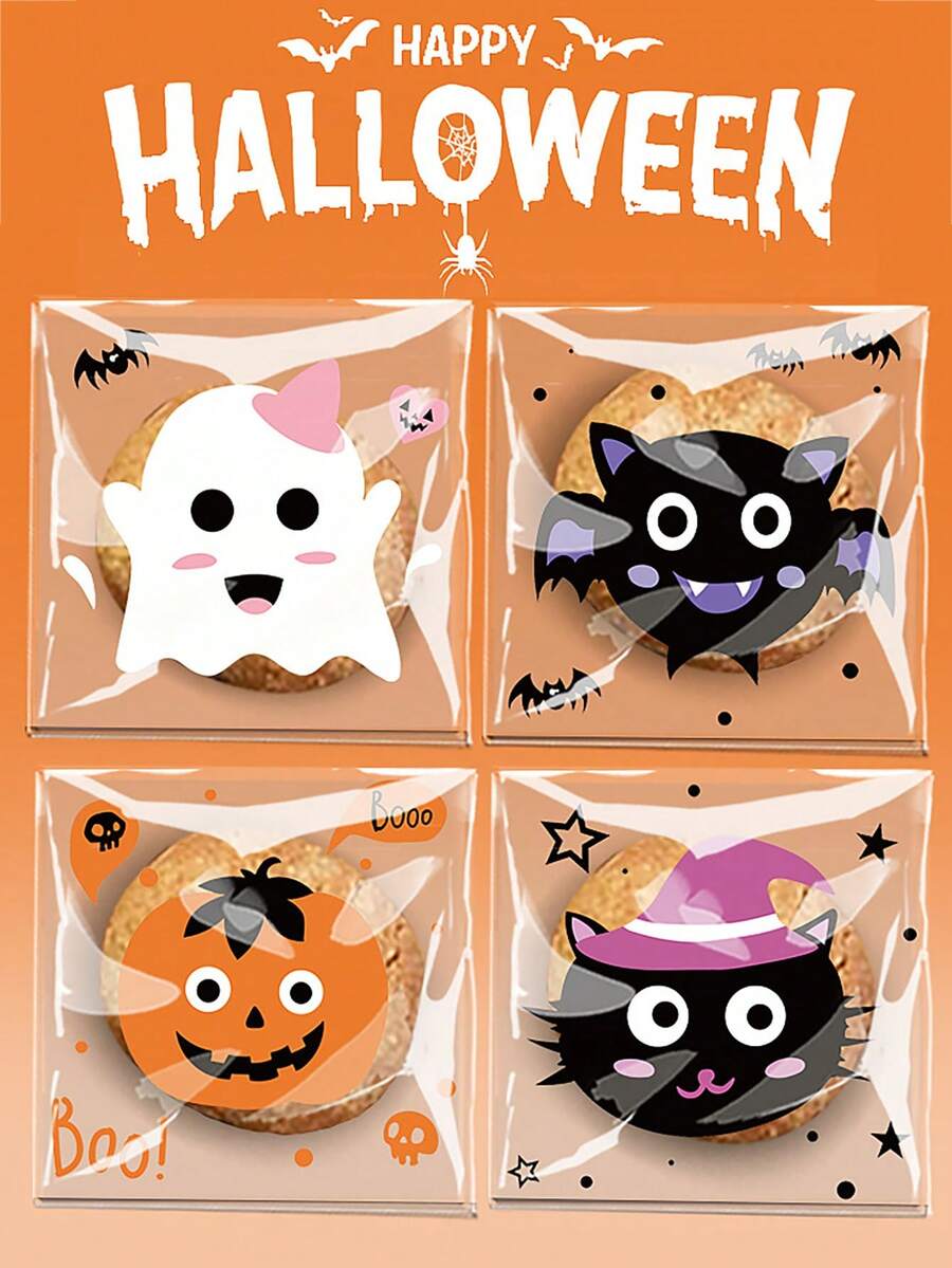 50 件万圣节自粘饼干、花生脆饼和雪花饼干礼品饼干包装袋、万圣节派对礼品饼干袋万圣节万圣节装饰万圣节装饰品万圣节家居万圣节派对万圣节袋万圣节派对 - 彩色 - 查看 1