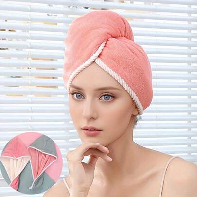 liangyuan 1PC Double-Layer Thickened Hair Drying Cap, Super Absorbent And Quick-Drying Hair Towel, Shower Cap, Soft Towel Wrap Turban