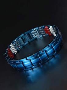 1pc Customized Modular Stainless Steel Adjustable Tennis Bracelet, Titanium Steel Magnetic Bracelet, Punk Rock Style Wristband, Unisex Chain Wristlet Suitable For Travel, Cycling, Party, Music Festival, Birthday Gift For Boyfriend, Father