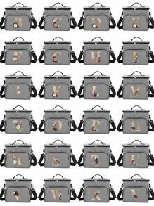 保温午餐盒袋单肩帆布袋保温午餐盒首字母名称 A 到 Z 金色字母花卉印花大容量手提包女士便携式工作食品储存手提包办公室冷藏盒学校野餐露营旅行午餐袋女士午餐袋老师返校冷藏袋教室便当厨房保温午餐袋女士女士学校用品配件 - 灰色 - 查看 3