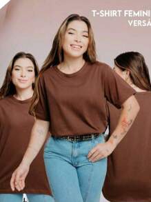 Women's Blouse T-Shirt Short Sleeve T-Shirt Premium Mesh 100% Cotton Casual Launch Plain Stripped - 鏽棕色 - 查看 6