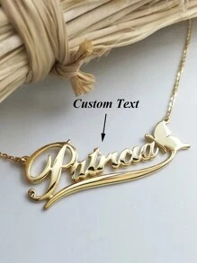 7 Styles Custom Butterfly Heart Flower Ribbon Necklace Women Customized Name Stainless Steel Necklace Fashion Personalized Golden Charm Jewelry Wedding Vacation Prom Accessories Gifts For Her - Gold - View 1