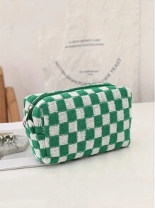 1 件格子针织铅笔盒，撞色便携式收纳袋，化妆包，文具收纳袋，学生便携式铅笔文具袋，旅行洗漱用品收纳袋，可爱刷子收纳袋 - 彩色 - 查看 15