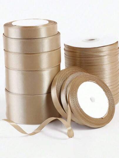 1pc Fita de cetim dourada, rolo de fita de tecido sólido leve para embrulho de presente, convites, acessórios florais, balões, costura artesanal, festa de aniversário, decoração de picolé de casamento, buquê de dia dos namorados, decoração de Natal, Natal