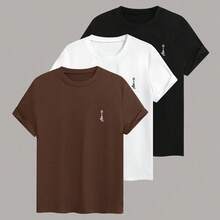 Set Of 3 AdreCo Summer Casual Short-Sleeved Round Neck T-Shirts In Solid Color For Men - Rỉ Nâu - Xem 1