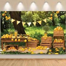 1pc, Lemon Backdrop For Photoshoot Portrait Summer Green Trees Yard Yellow Flag Lemonade Shop Photography Background Birthday Party Decor Banner Photo Booth Props - Multicolor - View 7