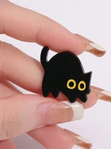 QIHOO 5 件装黑色小猫珐琅别针定制可爱猫咪胸针翻领徽章卡通动物首饰朋友礼物 - 黑色 - 查看 4