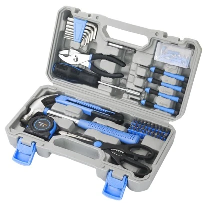 126 Piece Tool Set General Hand Tool Kit With Plastic Toolbox Storage Case, Automotive Set Blue