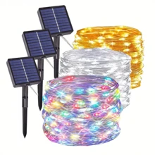 1 件 50/100/200/300 LED 太阳能户外灯串，8 种模式铜线仙女灯，适用于派对、阳台、草坪、庭院、花园、户外照明、圣诞装饰万圣节圣诞节感恩节礼物 - 彩色 - 查看 13