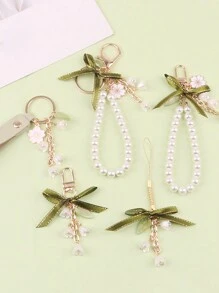 风铃草吊坠钥匙扣,白色铃兰链条钥匙扣,包包装饰,男女通用日式绿色风格清新简约纹理绿色皮绳,汽车钥匙挂件摆件可作为情人节、母亲节、教师节礼物 - 彩色 - 查看 10