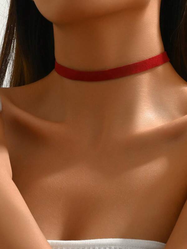 1pc Fashionable Minimalist Elegant Sexy Versatile Single Layer Red Choker Necklace Suitable For Women, For Holiday And Daily Wear