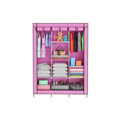 Organizador De Roupa Com Cabideiro Desmontável Compacto Pink