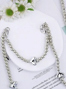 غطاء هاتف محمول بشكل قلب قابل للإزالة مطلي بالفضة مع سلسلة قابلة للضبط، هدايا للأم والعائلة والأصدقاء في المناسبات كعيد الميلاد والأعياد, إكسسوار هاتف