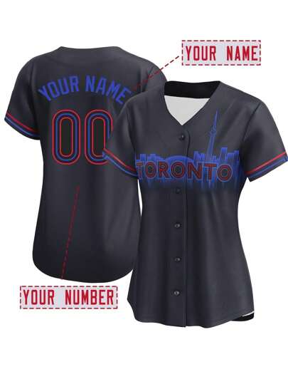 Customized Name And Number DIY Women's Embroidery Baseball Jersey Toronto Black V-Neck Personalized Short Sleeve Button Down Shirts Party Games Training Competition Sports Tops S-Xxl DIY,Stylish,Fashion,Hipster,Casual,Minimal Chic,Personalized,Customized,Custom,Unique,Guy Costumes,Capsule Wardrobe,Men Basic/Street Style,Ideal Gifts For Him,Boyfriend,Family,Friends,For Birthdays,For Vacation/Holiday,For School/Competition,For Sports/Climbing,Women Sports & Entertainment Wear