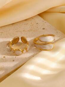 3pcs/Set Fashionable Asymmetrical Stainless Steel Artistic Paint Ring Set, Stylish Design For Women Daily Wear