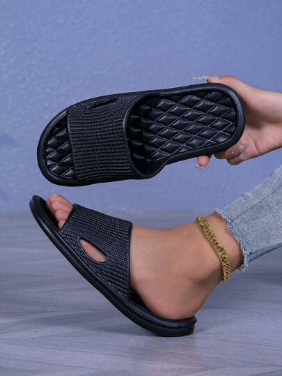 Men's Simple Casual Solid Color EVA Slippers, Summer Indoor Non-Slip Open Toe Flat Bath Slippers