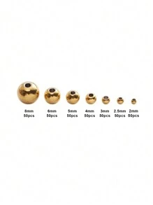 50pcs Golden Stainless Steel Round Beads Loose Spacer Beads For Jewelry Making Diy Bangle Necklace