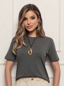 DELLAMARCA Women's Short Sleeve Blouse. Comes With Gift Necklace. Comfortable Fabric - 深灰色 - 查看 1