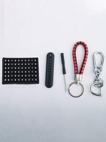 1pc Anti-Lost Car Keychain, Phone Number Card Keyring, Phone Number Plate, Lock Key Ring Auto Vehicle Key Chain, Car Accessories - Red+Black - View 3