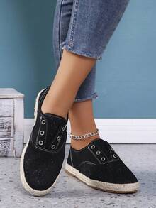 女士休闲防滑帆布耐穿针织透气平底乐福鞋