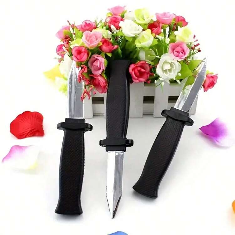 1 pieza, Juguete de utilería de Halloween, cuchillo retráctil de plástico mágico de broma, cuchillo de utilería de broma, puñal falso de terror gracioso, regalo divertido de Halloween - Talla única - Añade 9