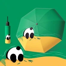 1 件可爱卡通猫狗印花紧凑型折叠雨伞，防雨防晒，多功能旅行伞男孩情人节心形情人节夏季降温、海滩、旅行 - 彩色 - 查看 4