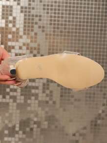 女士优雅踝带仿麂皮锥形高跟凉鞋，黑色和红色拼色时尚踝带高跟凉鞋 - 金色 - 查看 6