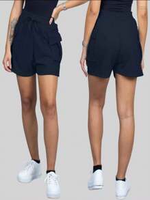 Shorts Bermuda Cargo Moletinho High Waist Super Model 2024 - 黑色 - 查看 2