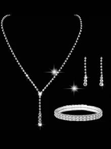 Women's Fashion Versatile Shiny Elegant Handbag, Evening Bag With Chain Shoulder Bag, Cocktail Dress Accessory Set: Long Pendant Necklace, Earrings, 4pcs Set, Perfectly Matching With New Years Outfit, Tready Party Bags,Perfect For Party, Wedding, Prom, Dinner/Banquet, Essential Wedding Items,Perfectly Matching With Graduation Dress, Prom Dresses