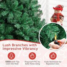 7FT/8FT Artificial Christmas Tree, Luxuriant Verdant Realistic Xmas Tree With 1000 PVC Branch Tips & Folding Metal Stand, Unlit Pine Tree For Festival Parties Decoration, Halloween, Halloween Decoration - Green - View 5