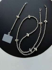 غطاء هاتف محمول بشكل قلب قابل للإزالة مطلي بالفضة مع سلسلة قابلة للضبط، هدايا للأم والعائلة والأصدقاء في المناسبات كعيد الميلاد والأعياد, إكسسوار هاتف