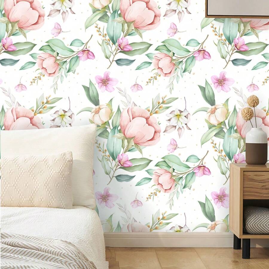 1pc Scandinavian Style Floral Garden Wallpaper - Multicolor - View 1