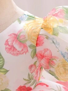 Váy dự tiệc công chúa tay bồng in hoa cho bé gái - Màu vàng - Xem 6