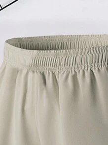 1 pieza Pantalones cortos deportivos casuales para niños preadolescentes, primavera y verano - Caqui - Ver 3
