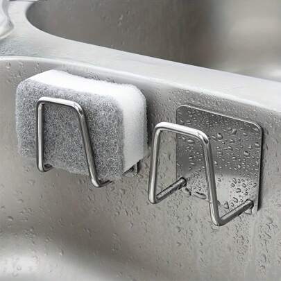 1pc Stainless Steel Sink Sponge Holder, Durable Self-Adhesive Dish Drying Rack For Kitchen Sink, Bathroom Accessories