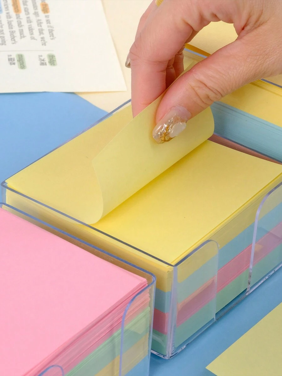 500 piezas de notas adhesivas creativas de origami fluorescente con caja para notas - Multicolor - Ver 1