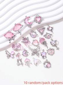 10/20pcs Random Styles Romantic Pink Pendants Collection - Heart, Moon, Bow-Knot, DIY Jewelry Accessories Valentines - Pink - View 11