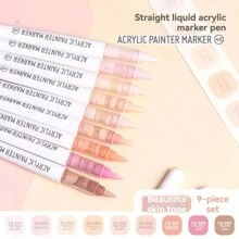 9 Stücke gerade Flüssig-Acryl Marker Stifte mit weichen Spitzen für Kunststudierende, geeignet für nicht-transparentes Graffiti und stapelbare Farben, verwendbar für DIY Malerei auf Holz, Keramik und Steinen