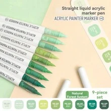 9 Stücke gerade Flüssig-Acryl Marker Stifte mit weichen Spitzen für Kunststudierende, geeignet für nicht-transparentes Graffiti und stapelbare Farben, verwendbar für DIY Malerei auf Holz, Keramik und Steinen