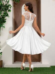 Ladies Satin Elegant Lace Fabric Wedding Dresses Bridal Shower Dresses, White Dress White Dress,Bride, For Valentine's Day - White - View 3