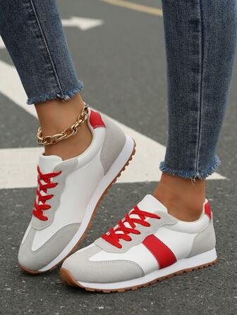 Women's Sneakers, New Casual Lace-Up Vulcanized Shoes, Comfortable Lightweight Non-Slip Soft Sole Athletic Shoes For Girls