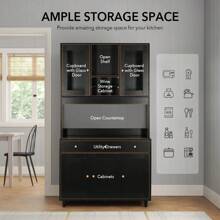 VOWNER Mueble de cocina 100x38x181cm, mueble alto buffet de cocina - Negro - Ver 5