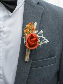 6pcs Rose Flower With Green Plant Romantic Floral Brooch Set, Suitable For Wedding Decor, Events, Formal Parties Valentine's Day