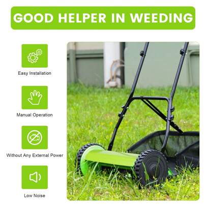12" Lawn Mower Grass Cutter Grass Cutting Machine Walk-Behind Grass Catcher Adjustable Height Lawn Mower Manual Reel Push Walk Behind Dual Wheeled 5-Blade