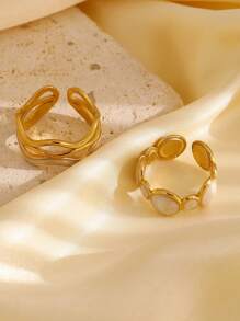 3pcs/Set Fashionable Asymmetrical Stainless Steel Artistic Paint Ring Set, Stylish Design For Women Daily Wear