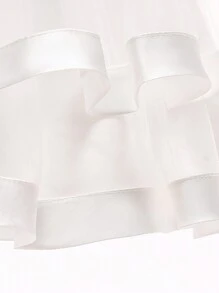 Vestido de niña de unicolor con falda de satén y malla con lazo, sin mangas y esponjoso. Elegante y lujoso, adecuado para asistir a banquetes y fiestas. No incluye diadema. - Blanco - Ver 7