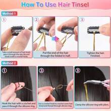 Hair Tinsel Kit, 12 Colors Tinsel Hair Extensions With Tools, Glitter Fairy Hair Sparkingly Hairpiece For Party Halloween Christmas New Year - Multicolor - View 12