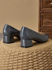 MonaNise 女士时尚绿色尖头、海军蓝石头图案、杏色粗跟高跟鞋、适合度假、旅行、购物、户外、红色、黄色复古休闲、优雅黑色平底鞋 - 深灰色 - 查看 7