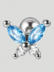 1PC Stainless Steel Cz Butterfly Ear Tragus Cartilage Turquoise Butterfly Lobe Helix Daith Earrings Piercing Body Jewelry - As Shown - View 22